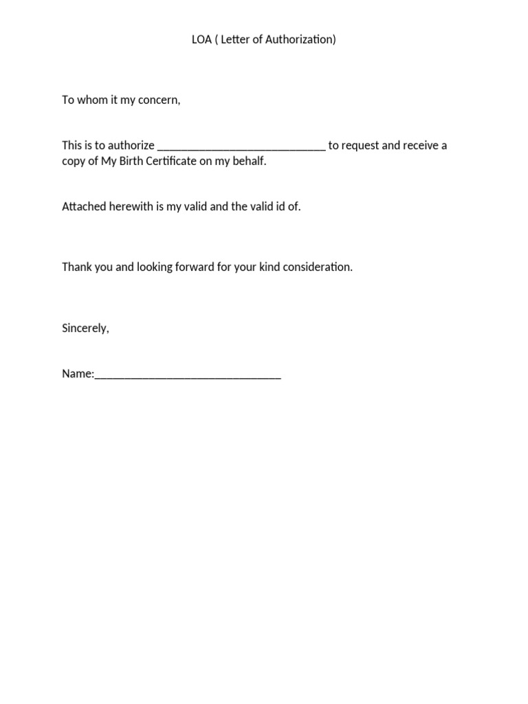 Letter of Authorization for Birth Certificate | PDF