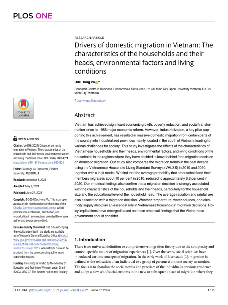 Drivers of Domestic Migration in Vietnam The Characteristics of The ...