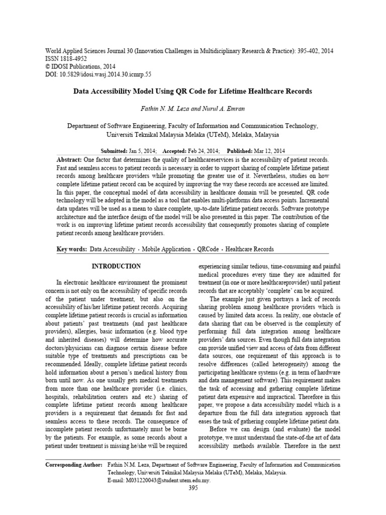 QR Code Model for Healthcare Data Access | PDF | Qr Code | Medical Record