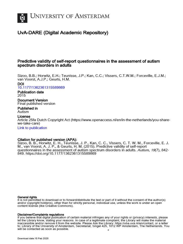 Predictive validity of self-report questionnaires in the assessment of ...