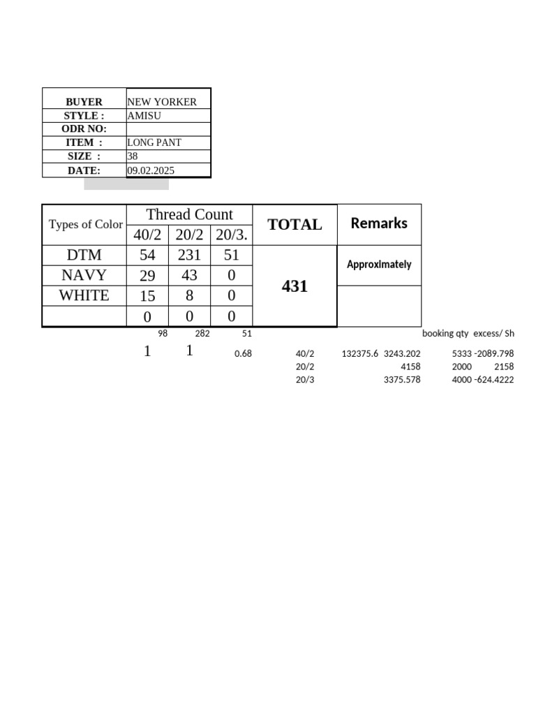 New Yorker Amisu Long Pant Order Details | PDF