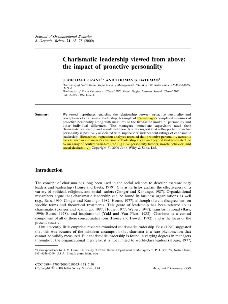 Charismatic Leadership and Big 5 | PDF | Leadership | Survey Methodology