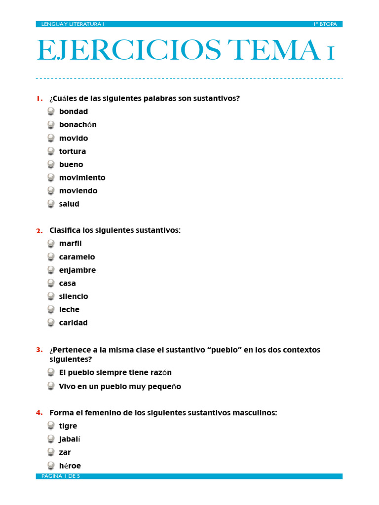 Ejercicios de Lengua y Literatura I | PDF | Sustantivo | Relaciones ...