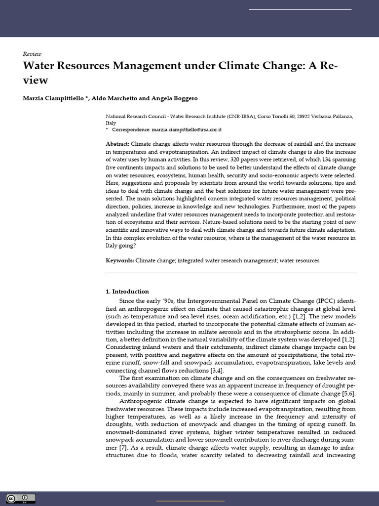 Water Resources Management Under Climate Change A | PDF | Groundwater ...
