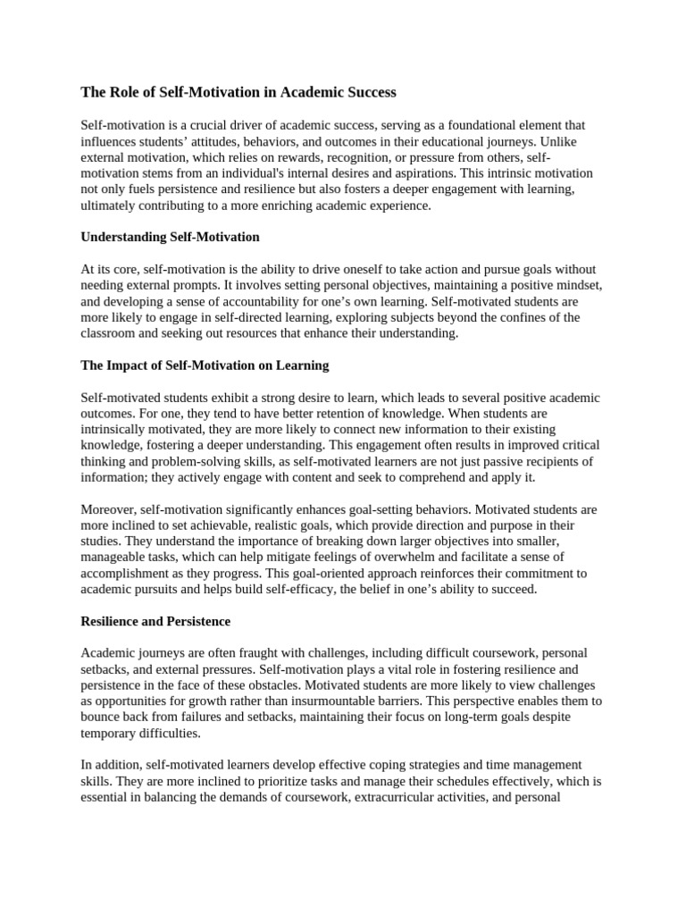 Self-Motivation's Role in Academic Success | PDF | Motivation ...
