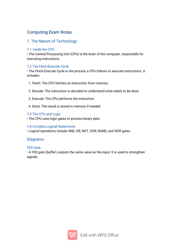 Computing Exam Notes: CPU Basics | PDF