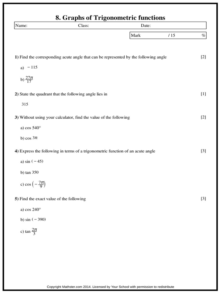 Graphs of Trigonometric Functions | PDF | Trigonometric Functions ...