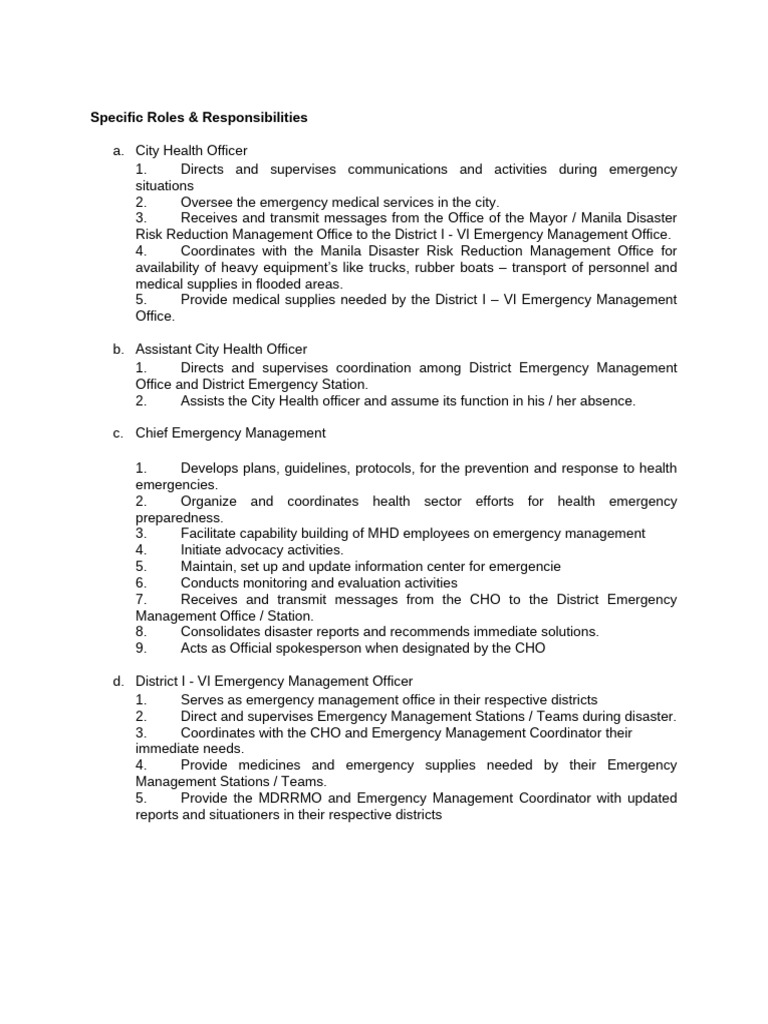 City Health Emergency Management Roles | PDF