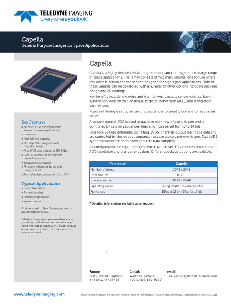 Capella CMOS Image Sensor for Space | PDF | Analog To Digital Converter ...