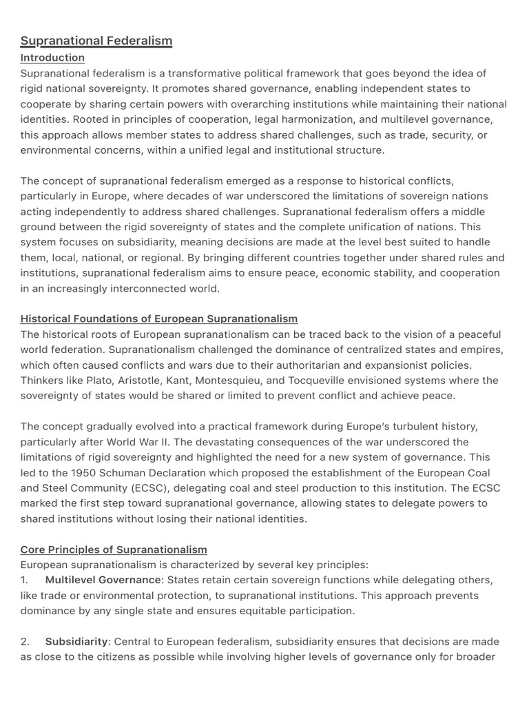 Understanding Supranational Federalism | PDF | European Union | Legislature