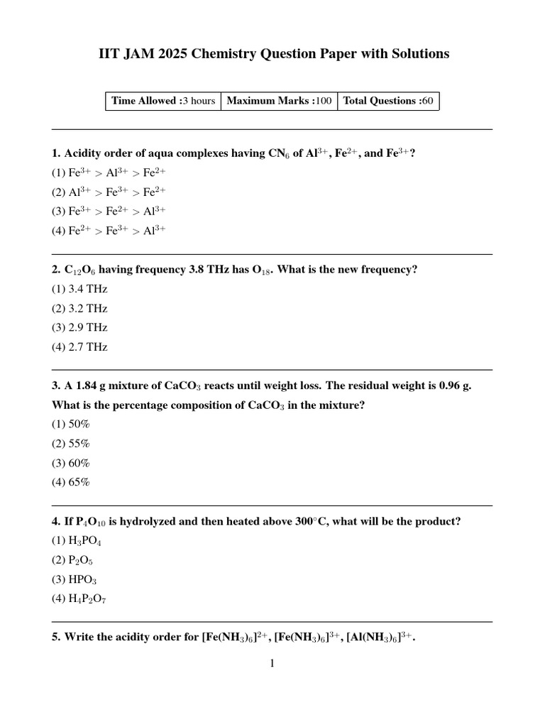 IIT JAM 2025 Chemistry Question Paper | PDF