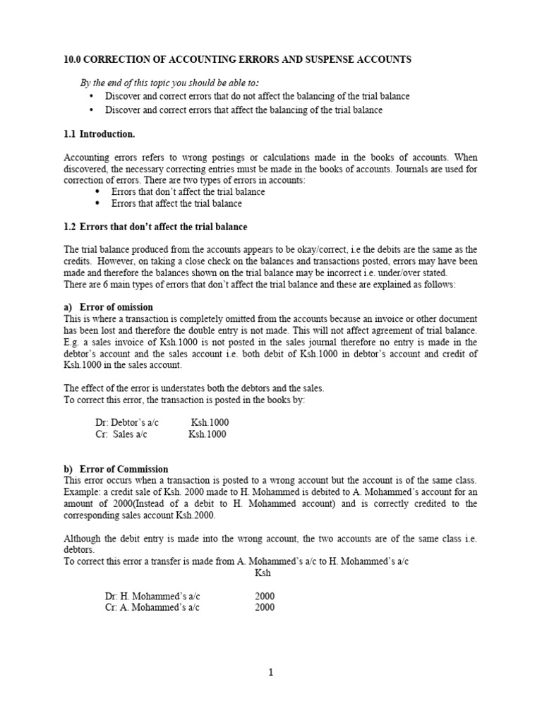 Eco 101 Correction of Accounting Errors Suspense Accounts-1 | PDF ...