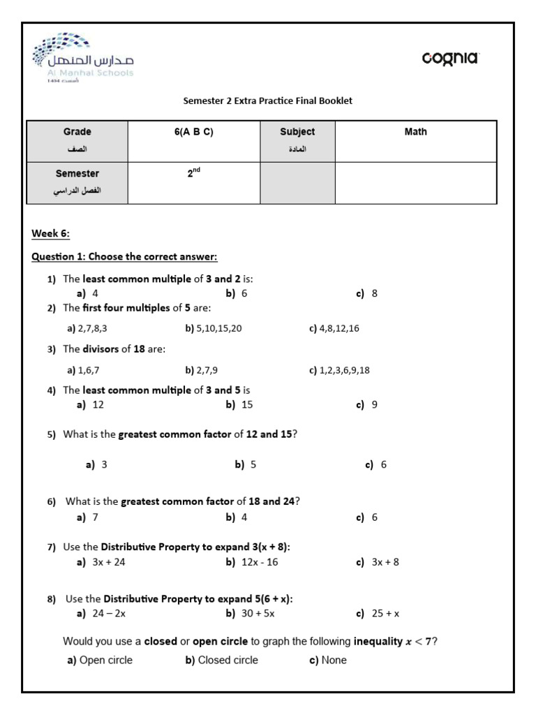 Semester 2 Math Practice Booklet | PDF | Elementary Mathematics ...