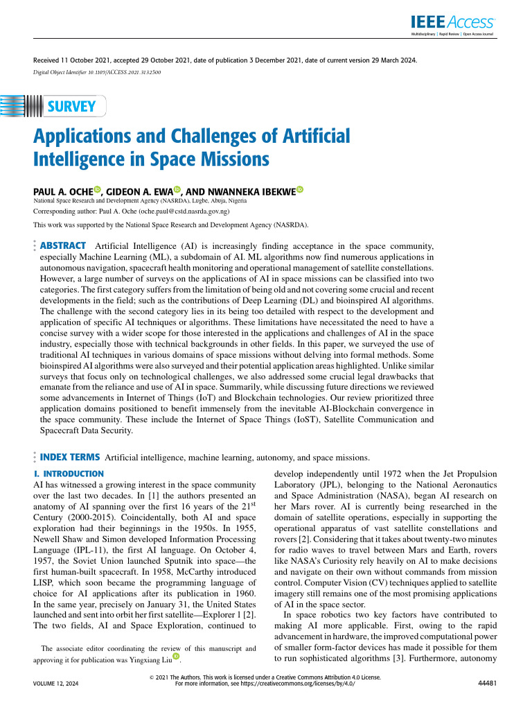 AI Applications in Space Missions | PDF | Machine Learning | Artificial ...