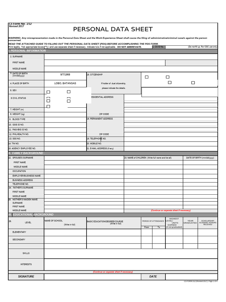 Personal Data Sheet (PDS) Guide | PDF | Justice | Crime & Violence