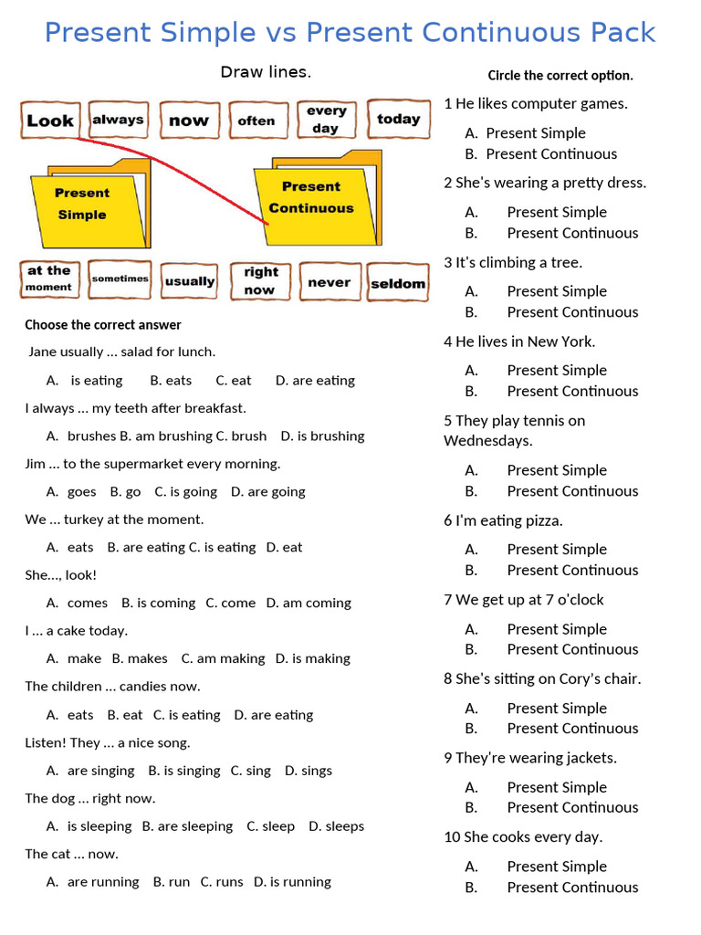 Present Simple vs Continuous Exercises | PDF