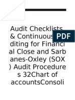 Audit Checklists & Continuous Au Diting For Financi Al Close and Sarb Anes-Oxley (Sox) Audit Procedure S 32chart of Accountsconsoli