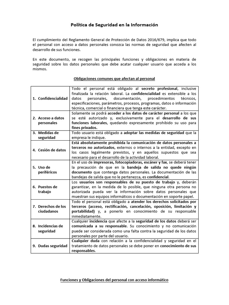 Politica de Seguridad en La Informacion | PDF | Internet | Contraseña