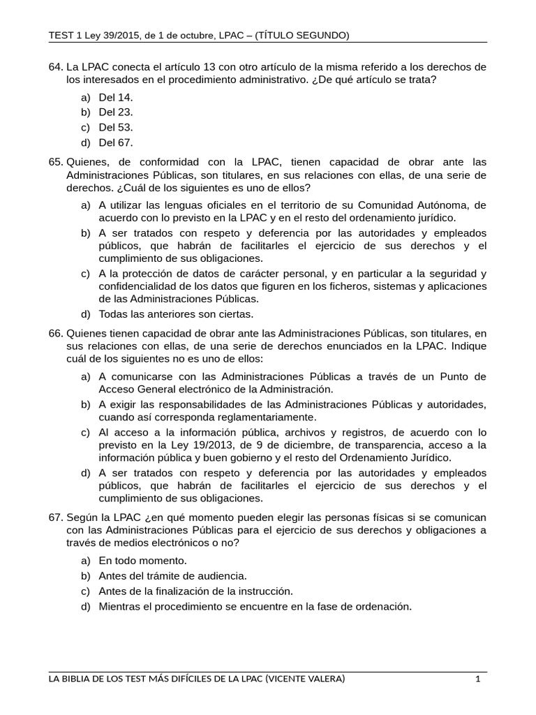 Test Ley 39/2015: Exámenes y Esquemas | PDF | Justicia | Crimen y violencia