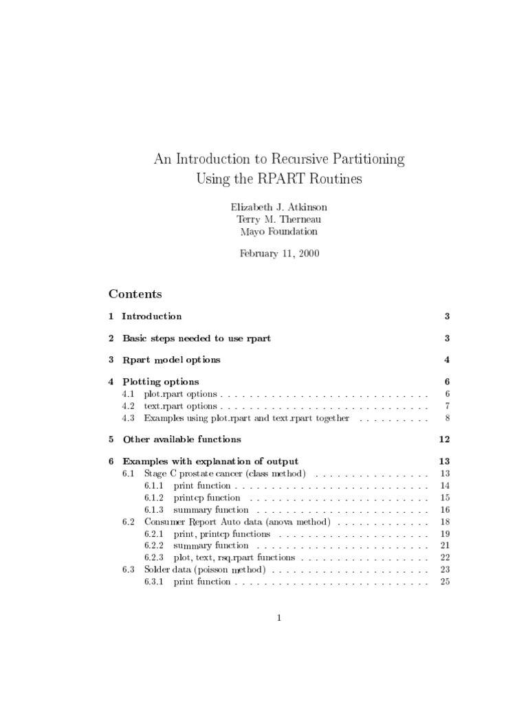 Introduction to rpart for Recursive Partitioning | PDF | Errors And ...