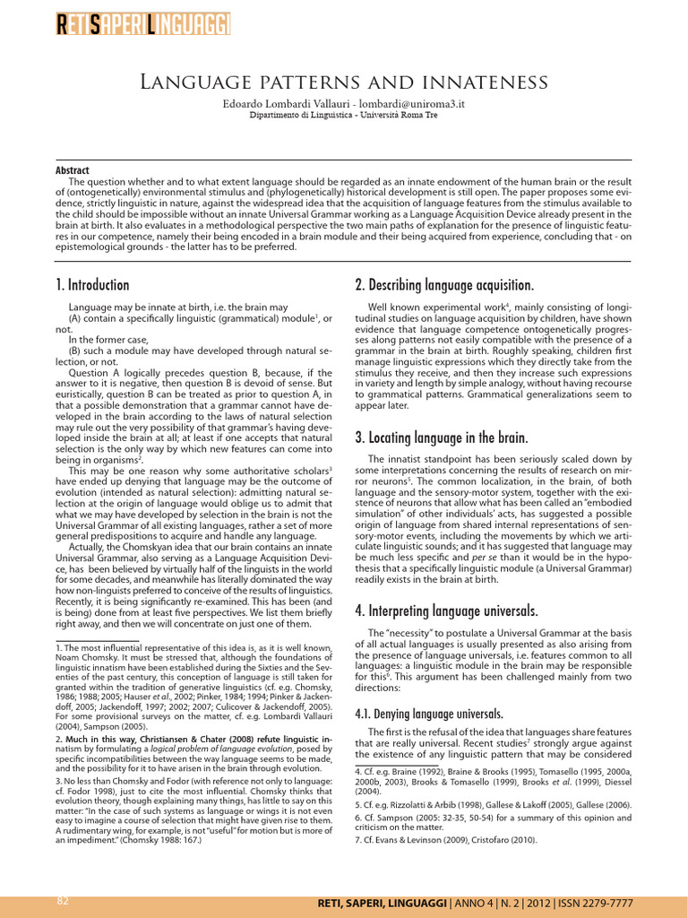 Language Acquisition vs. Innateness Debate | PDF | Language Acquisition ...