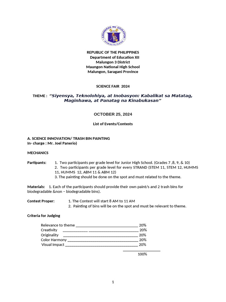Science Fair 2024 Events Overview | PDF