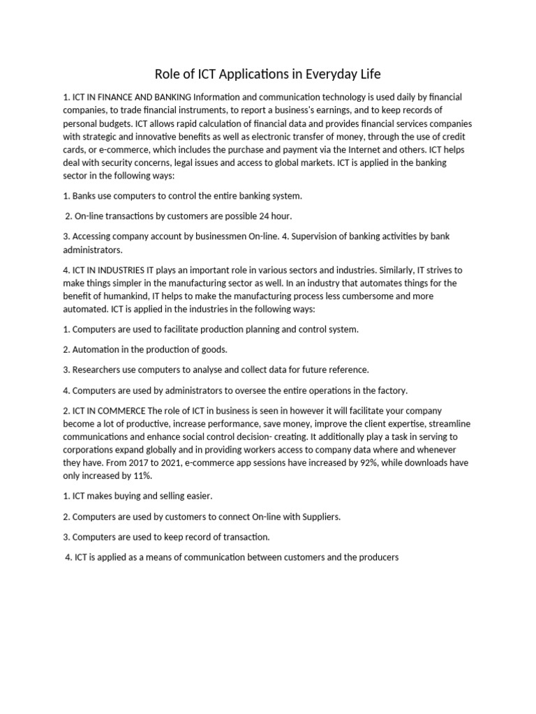 Role of ICT Applications in Everyday Life - Task 1 | PDF