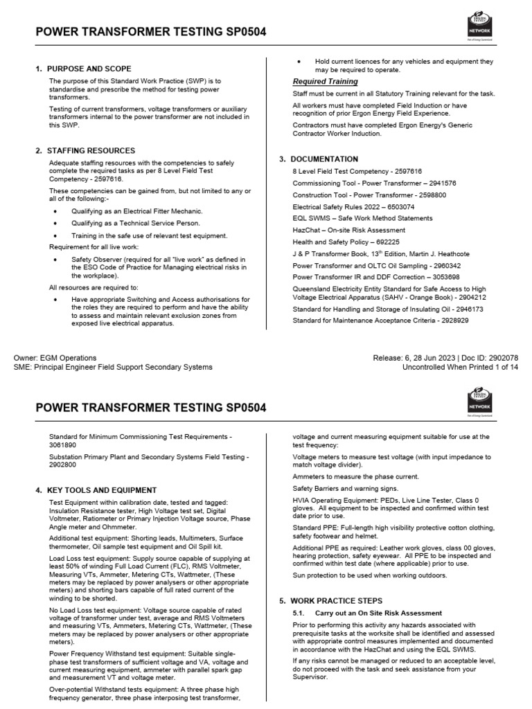 Power Transformer Testing 2902078 | PDF | Transformer | Insulator ...