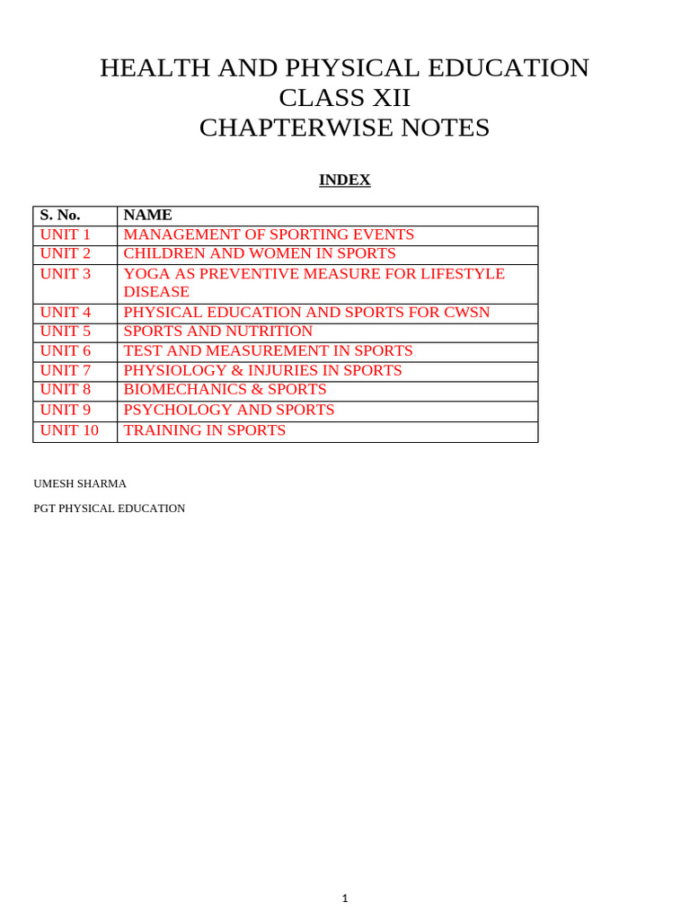 Class XII Health & Physical Education Notes | PDF | Paralympic Games ...