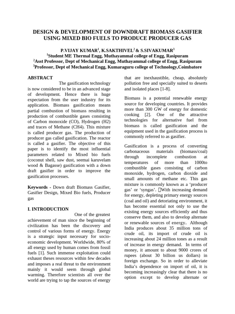 Downdraft Biomass Gasifier Design | PDF | Gasification | Energy Development