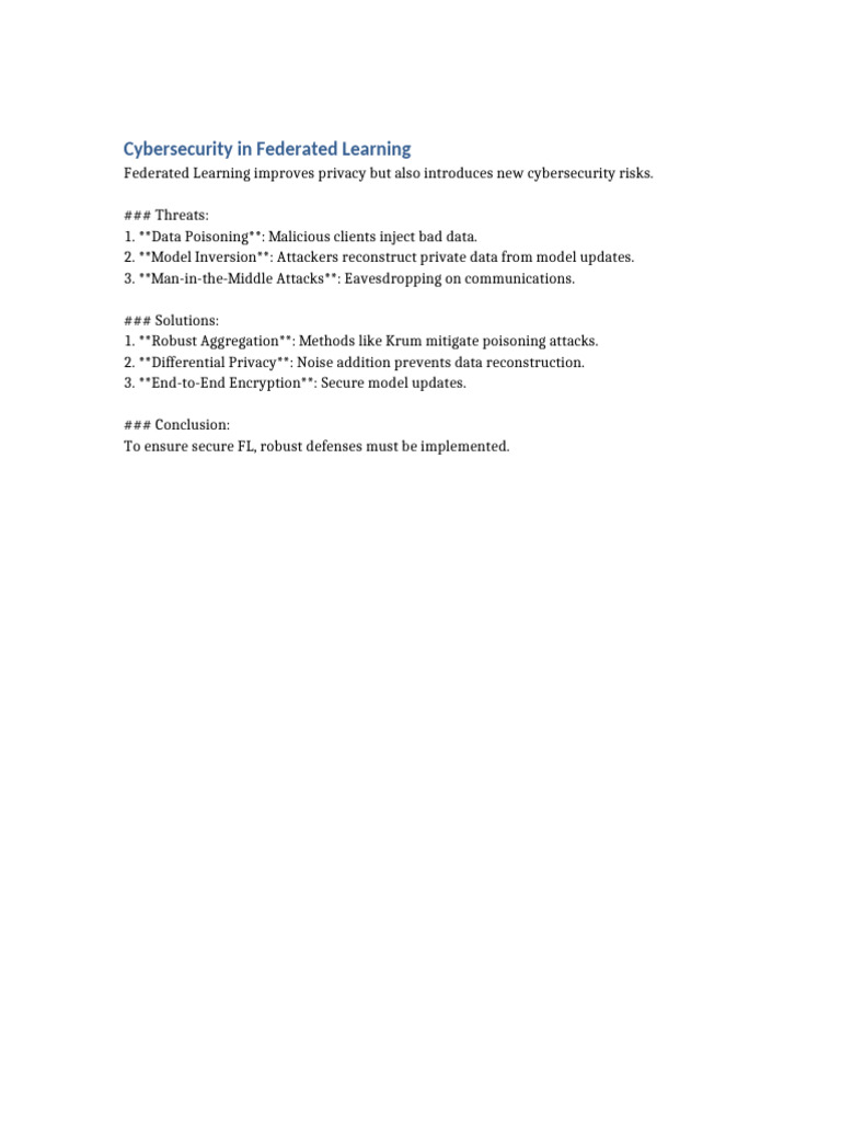 Cybersecurity in Federated Learning | PDF