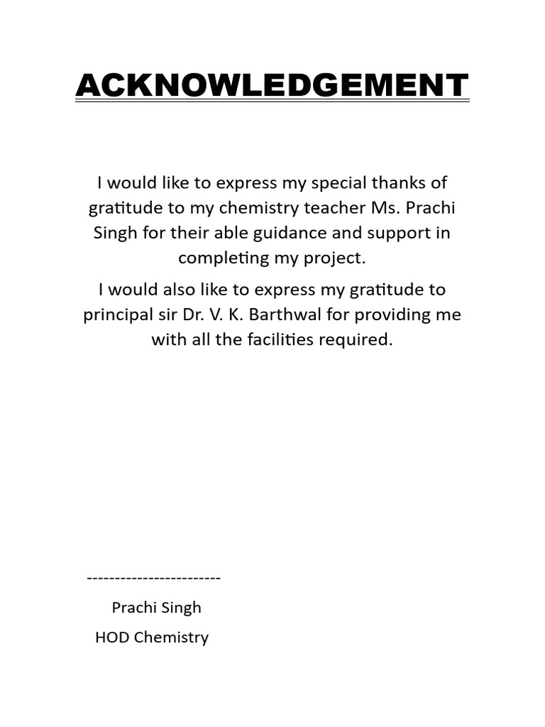 Acknowledgement: - Prachi Singh HOD Chemistry | PDF