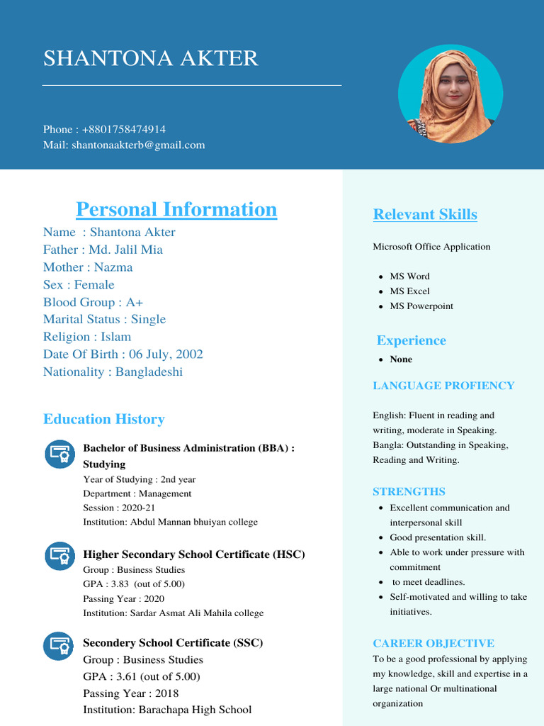 Shantona Akter's Education Profile | PDF