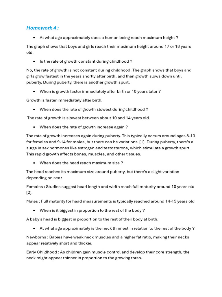 Homework 4 | PDF | Puberty