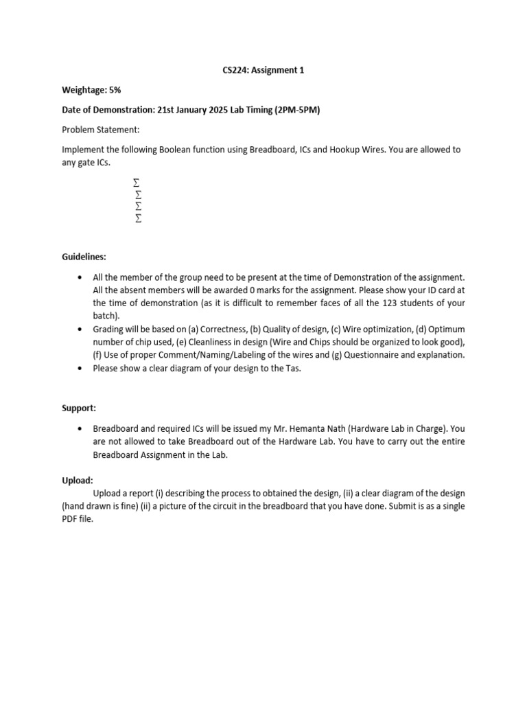 CS224 Boolean Function Assignment Guide | PDF