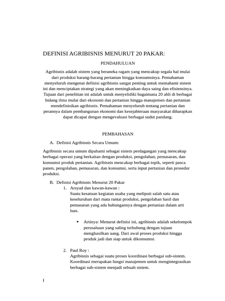 Definisi Agribisnis dari 20 Pakar | PDF
