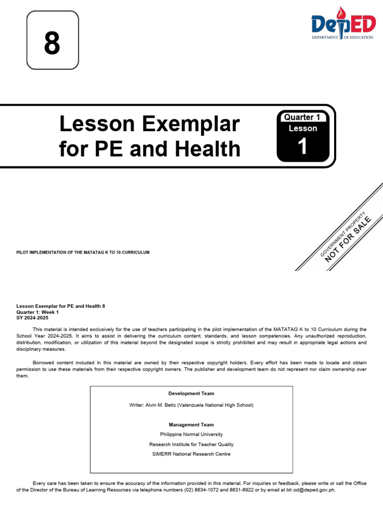 Q1 - LE - PE and Health 8 - Lesson 1 - Week 1 | PDF | Gender | Gender ...