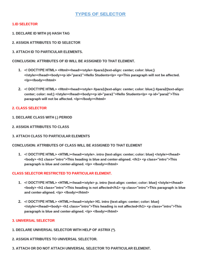 Types of Selectors | PDF | Text | Typography