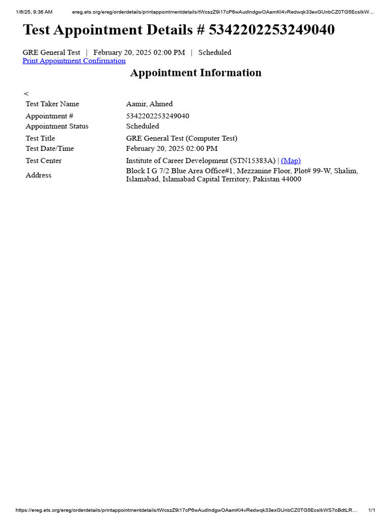 Ereg ets org ereg orderdetails printappointmentdetails