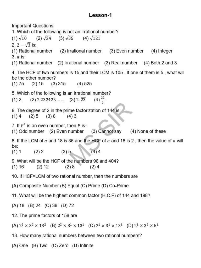 Math Questions on Numbers and Polynomials | PDF | Zero Of A Function ...