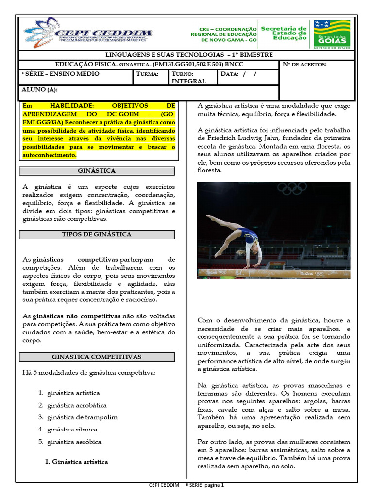 Tipos de Ginástica: Competitiva e Não Competitiva | PDF | Ginástica ...