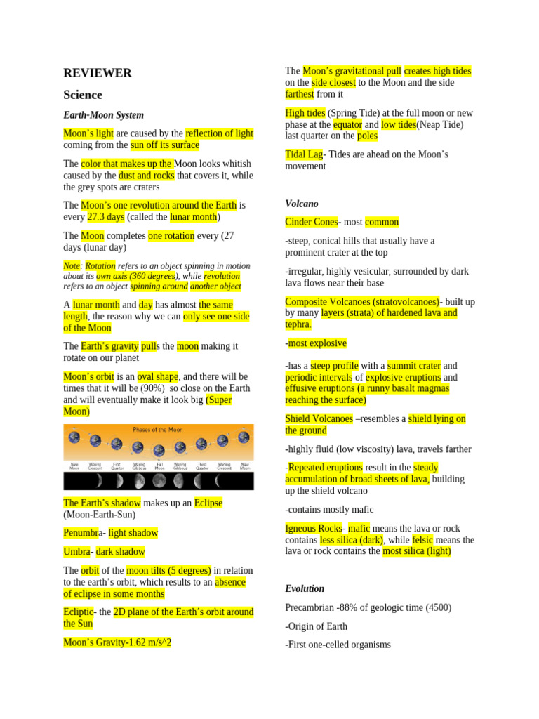 Science REVIEWER | PDF | Moon | Tide