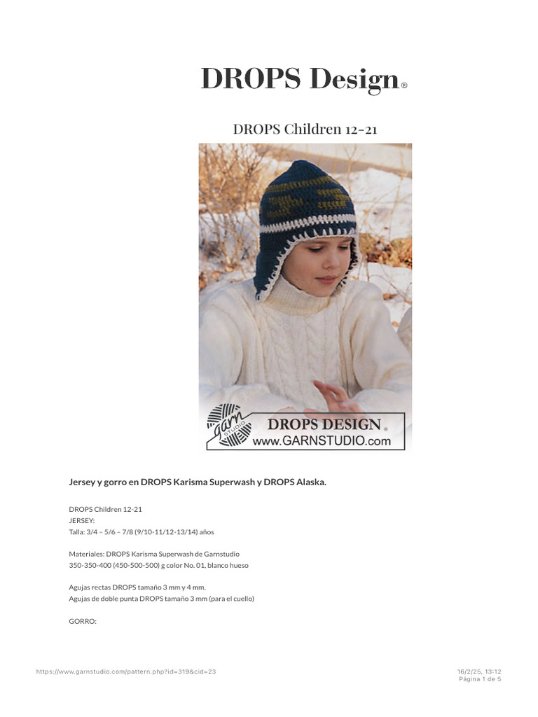 Jersey y gorro para niños DROPS 12-21 | PDF
