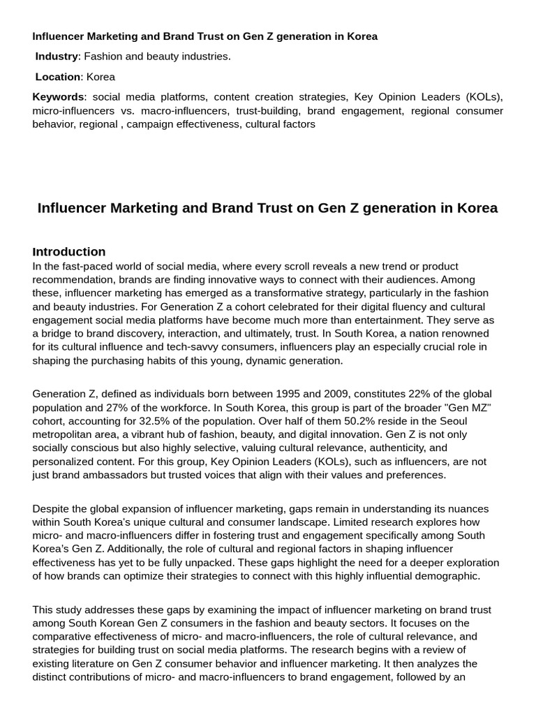 Influencer Marketing and Brand Trust On Gen Z Generation in Korea | PDF ...