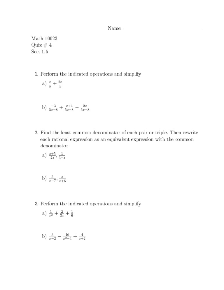 Math 10023 Quiz #4 Operations & Simplification | PDF | Teaching Methods ...