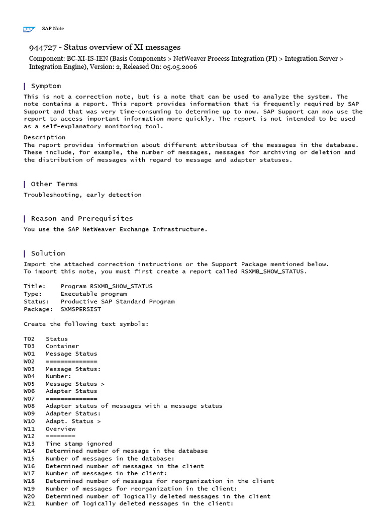 XI Message Status Overview Report | PDF | Software Engineering | Software