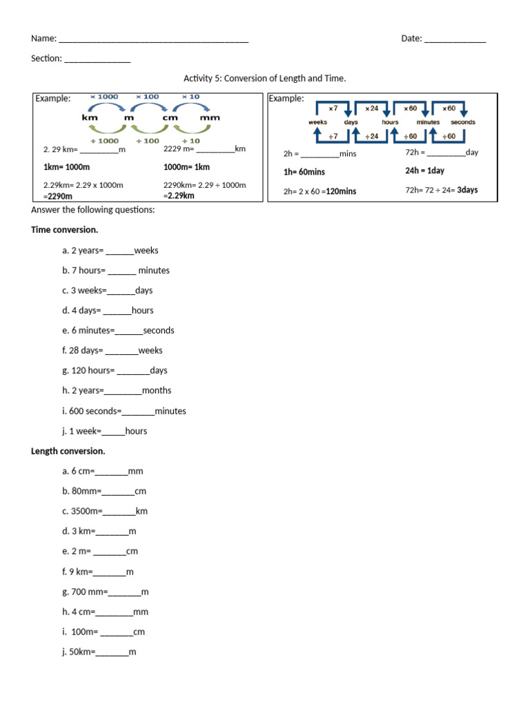 Length and Time Conversion Worksheet | PDF