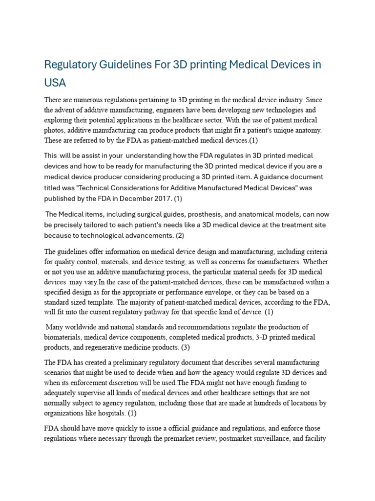 3D Printing Medical Device Regulations USA | PDF | Medical Device ...