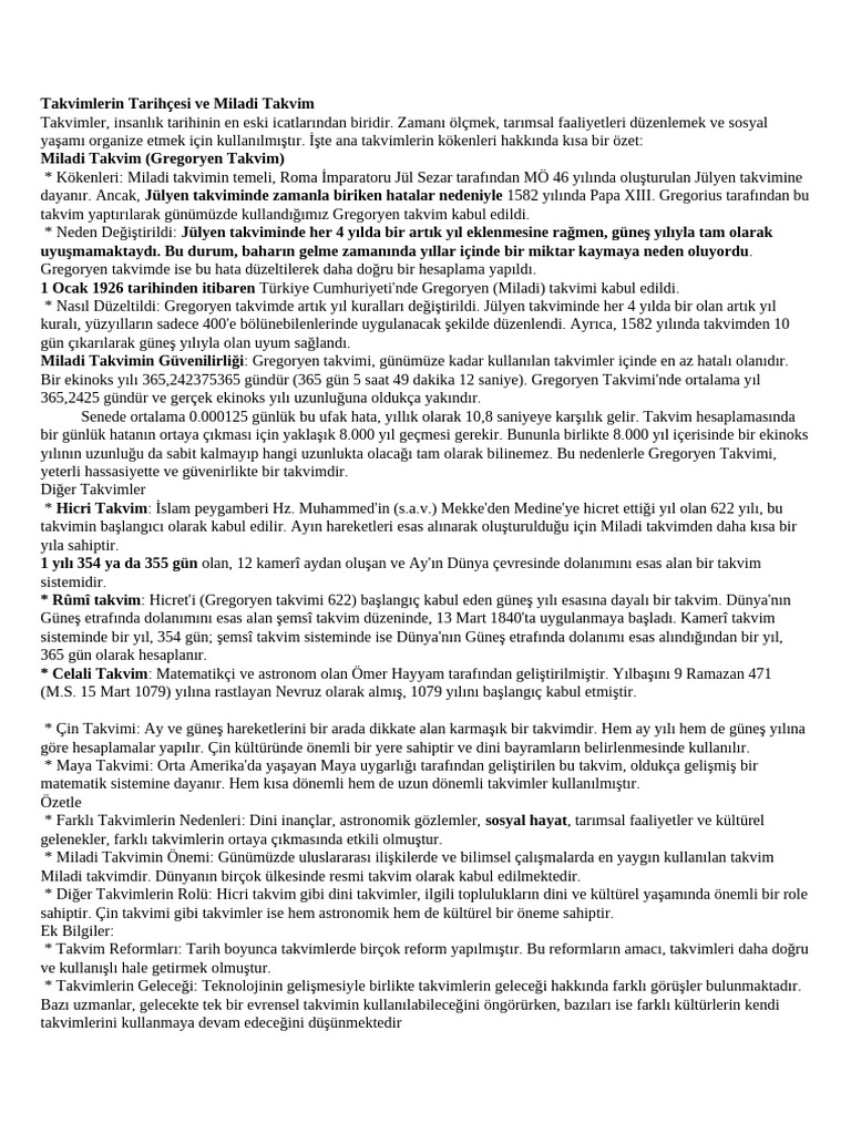 Takvimlerin Tarihçesi Ve Miladi Takvim | PDF