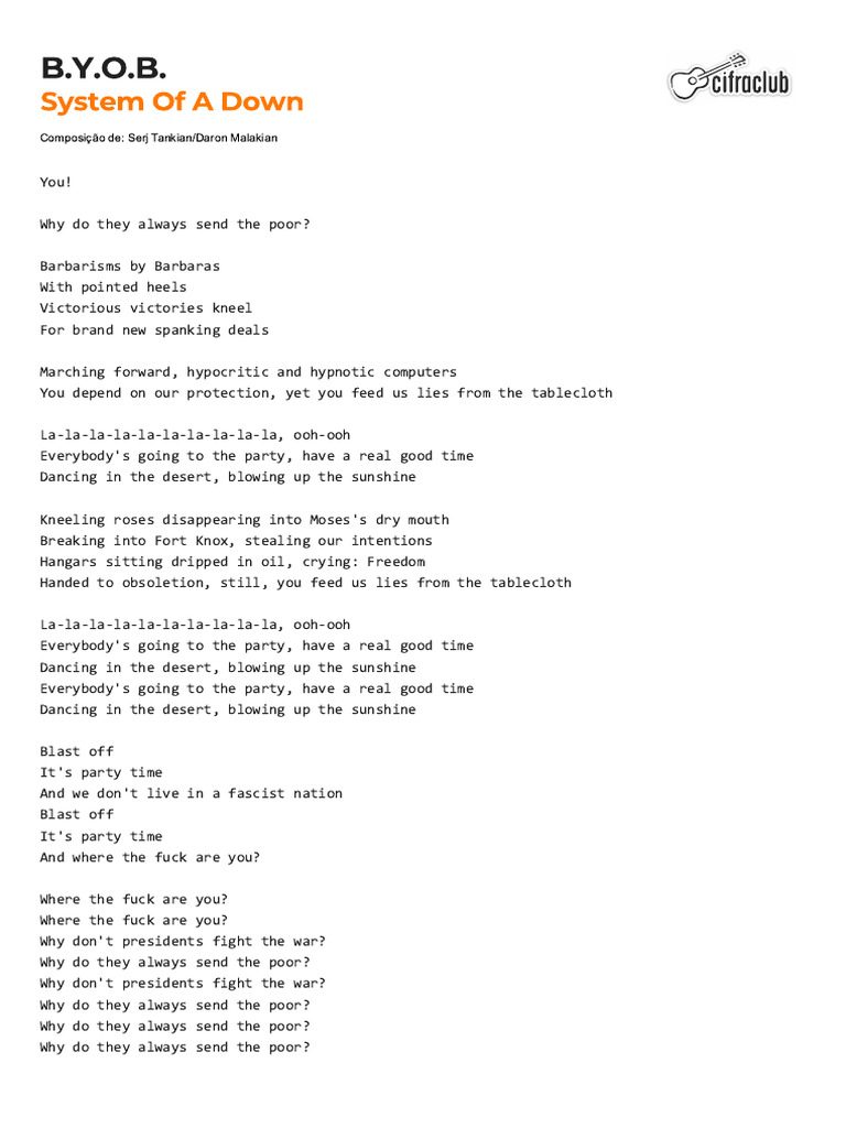 Cifra Club - System of A Down - B.Y.O.B | PDF